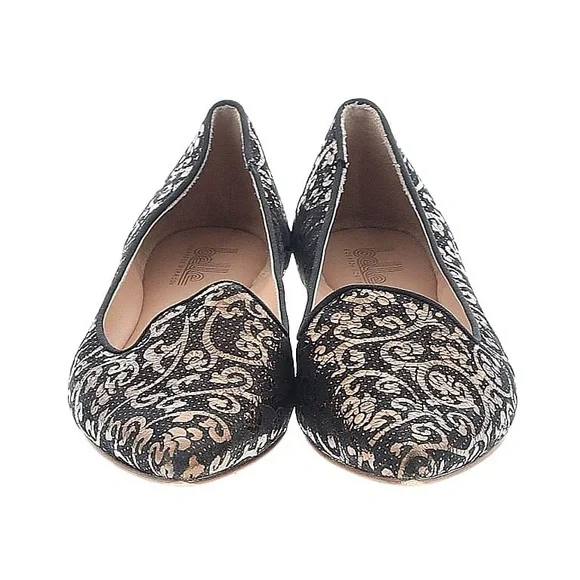 belle by sigerson Morrison Black metallic brocade size 7 Flats NWT - Picture 1 of 12